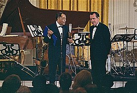 President Richard Nixon presenting the Presidential Medal of Freedom to Duke Ellington, 1969