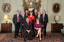 The Scottish cabinet of the second Salmond government, the first government to achieve a majority in the Scottish Parliament Scottish Cabinet, May 2011.jpg