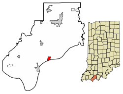 Location of Grandview in Spencer County, Indiana.