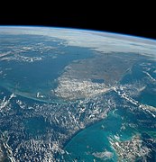 Fotografía de la península de Florida desde la estación espacial Skylab en órbita terrestre, tomada por uno de los tripulantes del Skylab 4.