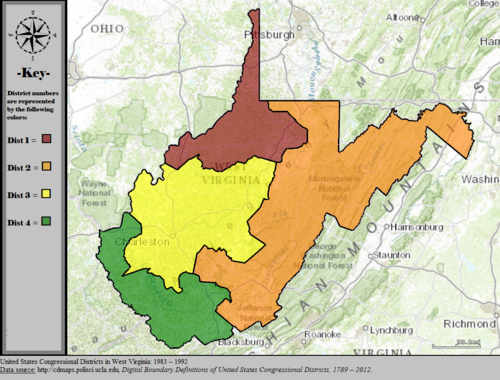 United States Congressional Districts en Okcidenta Virginio, 1983-1992.
tif