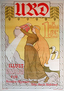 Cover from a Norwegian women's magazine, Urd, which published between 1897 and 1958. This issue is c. 1905. Urd magazine.jpg