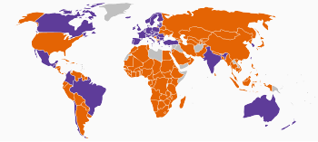 v
t
e
Worldwide laws regarding testing cosmetics on animals
Nationwide ban on all cosmetic testing on animals
Partial ban on cosmetic testing on animals
Ban on the sale of cosmetics tested on animals
No ban on any cosmetic testing on animals
Unknown
some methods of testing are excluded from the ban or the laws vary within the country World laws on cosmetic animal testing.svg