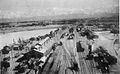 1932年（昭和7年）当時の富山駅構内。写真左側に広がる沼が牛島のどぶ。