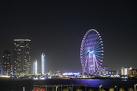 Ain Dubai, night time light show of the ferris wheel located in Dubai, United Arab Emirates.