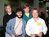 Image taken at the first Amiga show in Cologne (Köln). Front row from left to right, Matt Dillon and Fred Fish