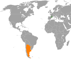 Map indicating locations of Andorra and Argentina