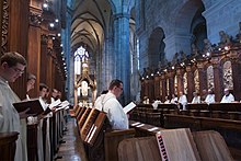 Cistercian monks praying the Liturgy of the Hours in Heiligenkreuz Abbey Austria - Heiligenkreuz Abbey - 1585.jpg