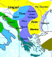 Na zemljevidu so glavne kulture neolitske Grčije okoli 7000–3200 pr. n. št.