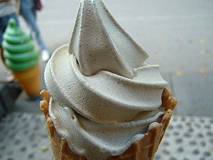 Black sesame soft ice cream. in Kakunodate, Ak...