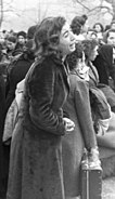 A young woman weeping during the deportation