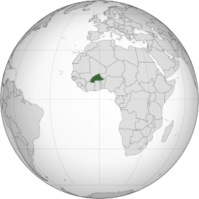 Location of  بورکينافاسو  (په شین رنګ کې د نړۍ پرمخ د بورکینا فاسو هیواد موقیعت) in افریقا  (شین ټکی subregion=the افریقایي ټولنه)  —  [Legend]