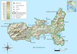 Carte topographique de l'île d'Elbe.