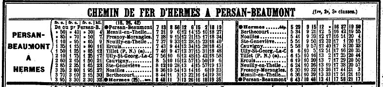 Horaires de la ligne d'Hermes à Beaumont en mai 1914.