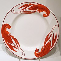 Crayfish plate, probably designed by Alf Wallander (1862-1914), Rorstrand, c. 1911, creamware