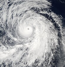 A satellite image of a powerful hurricane over the Eastern Pacific Ocean