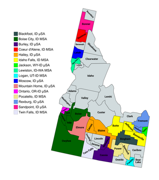 Map of the 16 core-based statistical areas in Idaho.