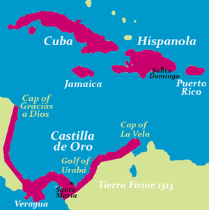 Spanish territories in the New World around 1515 Indias 1513.PNG