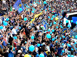 Internazionale fans celebrating their 2007 scu...