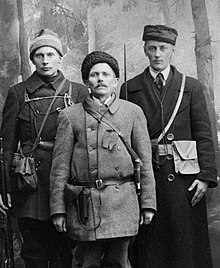 Oskari Koivula [fi] (front), commander of the Red Guards of Hyvinkaa, and Emil Ylen (left) Koivula & Ylen.jpg