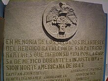 Lápida en homenaje al Batallón de San Patricio en el Museo de las Intervenciones, Coyoacán, DF.jpg