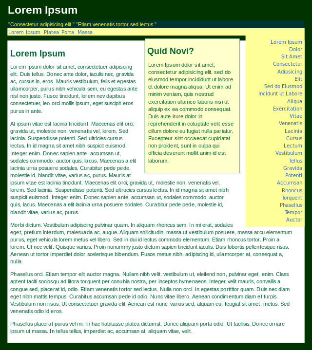 An example of the Lorem ipsum placeholder text on a green and white webpage.