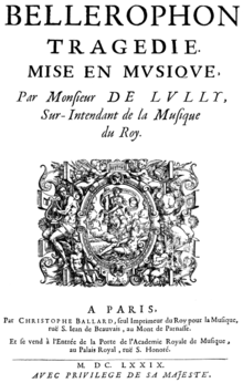 Description de l'image Lully - Bellérophon - score, Paris 1679 - title page.png.