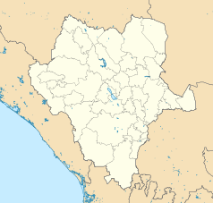 Mapa konturowa Durango, po prawej nieco u góry znajduje się punkt z opisem „Gómez Palacio”
