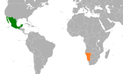 Map indicating locations of Mexico and Namibia