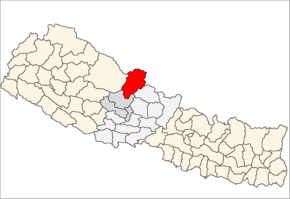 Mustang District i Dhawalagiri Zone (grå) i Western Development Region (grå + lysegrå)