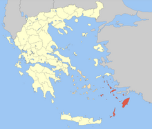 Mapa que destaca o Dodecaneso na Grécia