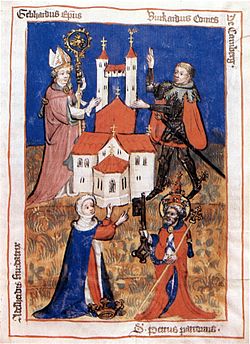 Епископ Гебхард (горе вляво) като основател на манастир Йоринген