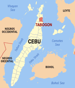 Mapa ng Cebu na nagpapakita sa lokasyon ng Tabogon.