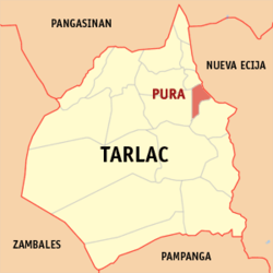 Map of Tarlac showing the location of Pura