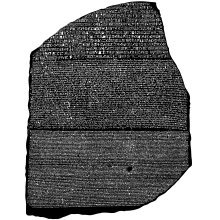 The Rosetta Stone was an example of ancient communication. Rosetta Stone.svg