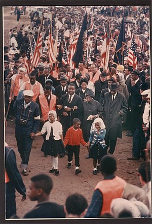 SELMA TO MONTGOMERY MARCH Day 5 The Abernathy Children, Ralph David Abernathy, Juanita Jones Abernathy and John Lewis lead the line up and beginning of the March..jpg