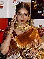 Sridevi (2012) was regarded as the most popular female star in Indian cinema. Sridevi, Zee Cine Awards 2018.jpg