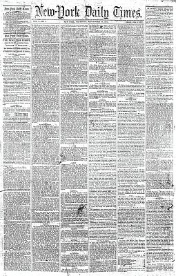 Первая страница газеты от 18 сентября 1851