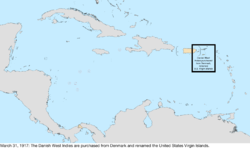 Map of the change to the United States in the Caribbean Sea on March 31, 1917
