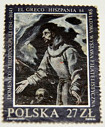 Obraz na znaczku pocztowym Poczty Polskiej wykonany na Światową Wystawę Filatelistyczną w Hiszpanii (1984)[25] [34]