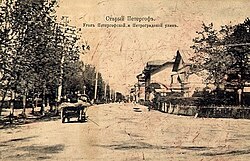 Угол Петергофской и Петроградской улиц (фотография 1914—1917 годов)