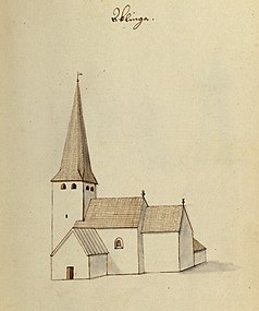 Den medeltida kyrkan på teckning omkring 1670.[3]