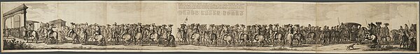 Aufzug der Truppen unter Führung von Rittmeister Jan van Waveren, Kornett Jonker Jacob de Graeff und Leutnant Dirck Tulp anlässlich des Einzugs von Maria Henrietta Stuart und ihrem Sohn Wilhelm III. von Oranien-Nassau in Amsterdam im Jahre 1660