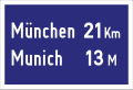 Autobahn-Entfernungstafel, die nach 1945 für die amerikanischen Besatzungstruppen entstand