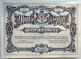 Banknot o niminale 5 guldenów z 1879 roku