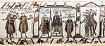 Bayeux Tapestry; c.1066-1082; wool thread on linen; length of the entire tapestry: 68.4 m; Musée de la Tapisserie de Bayeux (Bayeux, France)[68]