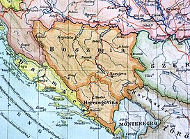 Mapa histórico que muestra la región de Bosnia (norte) y Herzegovina (sur).