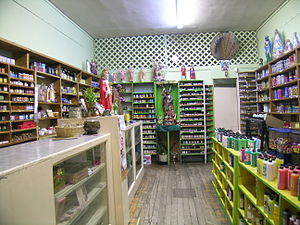 Interior of a botánica on Centre Street in Jam...