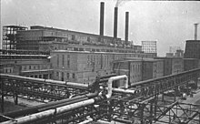 Rubber production plant at the Monowitz concentration camp (Auschwitz III) Bundesarchiv Bild 146-2007-0056, IG-Farbenwerke Auschwitz.jpg