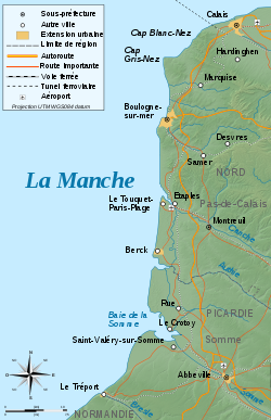 Mapo de Côte d'Opale kun Golfo de Somme.